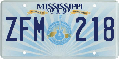 MS license plate ZFM218