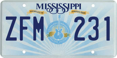 MS license plate ZFM231