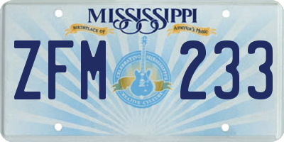 MS license plate ZFM233