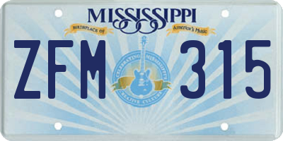 MS license plate ZFM315