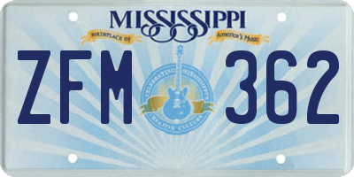 MS license plate ZFM362