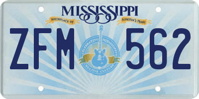 MS license plate ZFM562