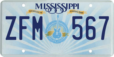 MS license plate ZFM567