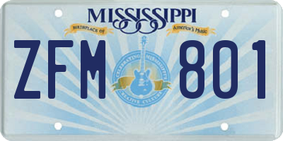 MS license plate ZFM801