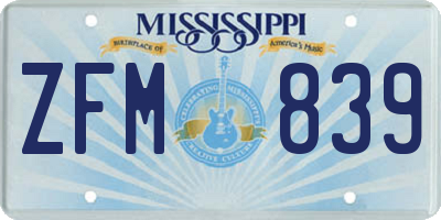 MS license plate ZFM839
