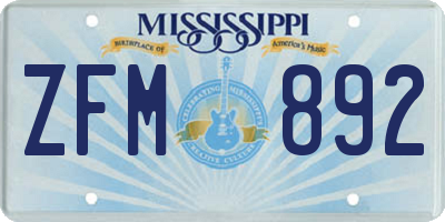 MS license plate ZFM892