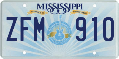 MS license plate ZFM910