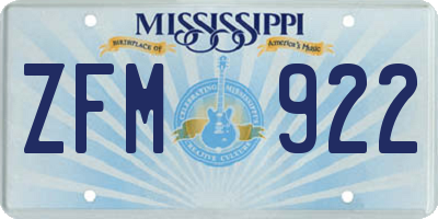 MS license plate ZFM922