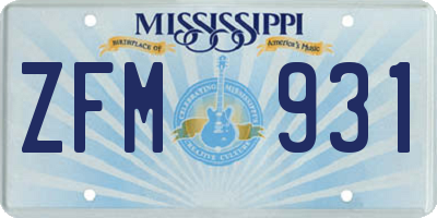 MS license plate ZFM931