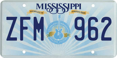 MS license plate ZFM962
