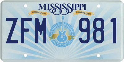 MS license plate ZFM981