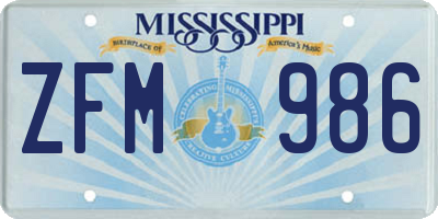 MS license plate ZFM986