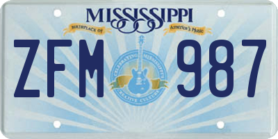 MS license plate ZFM987