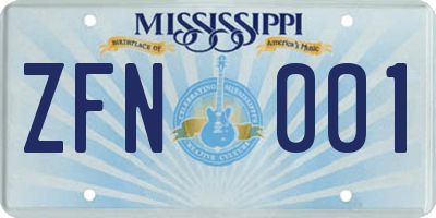MS license plate ZFN001