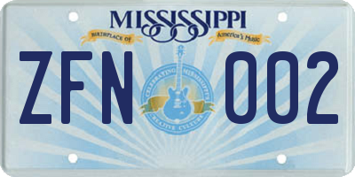 MS license plate ZFN002