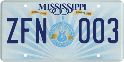 MS license plate ZFN003