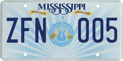 MS license plate ZFN005