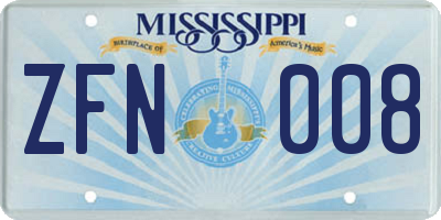 MS license plate ZFN008