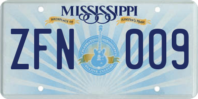 MS license plate ZFN009