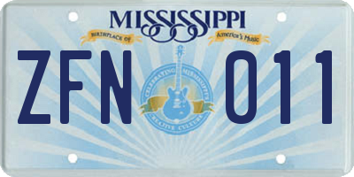 MS license plate ZFN011