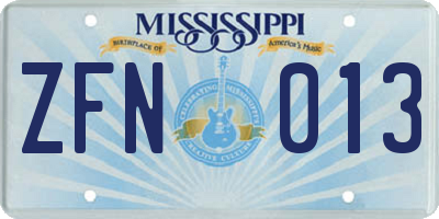 MS license plate ZFN013