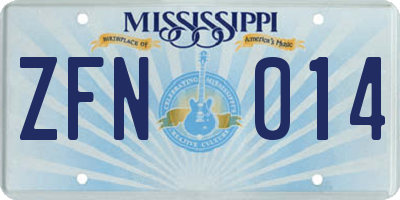 MS license plate ZFN014