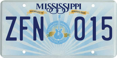 MS license plate ZFN015