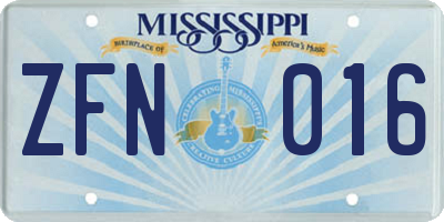 MS license plate ZFN016