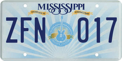 MS license plate ZFN017