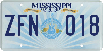 MS license plate ZFN018