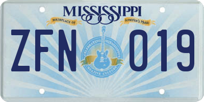 MS license plate ZFN019
