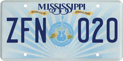 MS license plate ZFN020