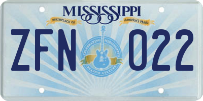 MS license plate ZFN022