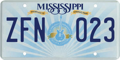 MS license plate ZFN023