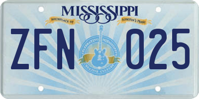 MS license plate ZFN025