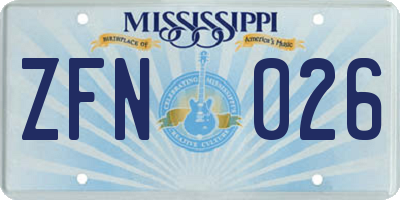 MS license plate ZFN026