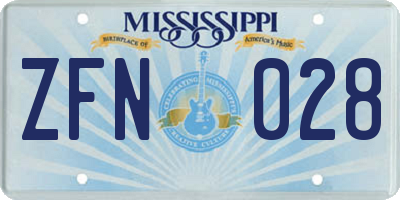MS license plate ZFN028