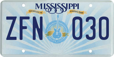 MS license plate ZFN030