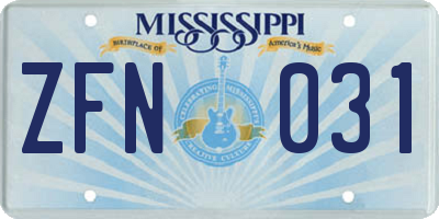 MS license plate ZFN031