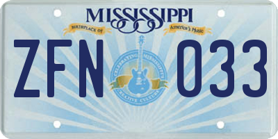 MS license plate ZFN033