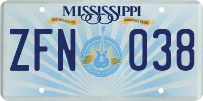 MS license plate ZFN038