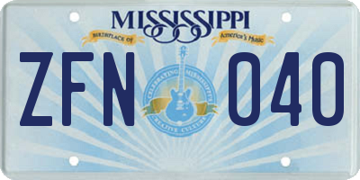 MS license plate ZFN040