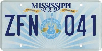 MS license plate ZFN041