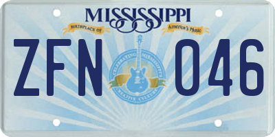 MS license plate ZFN046