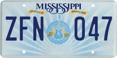 MS license plate ZFN047