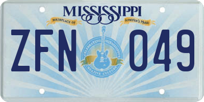 MS license plate ZFN049