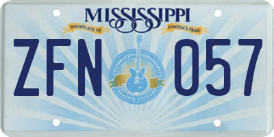 MS license plate ZFN057