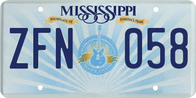 MS license plate ZFN058