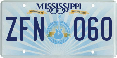 MS license plate ZFN060