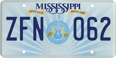 MS license plate ZFN062